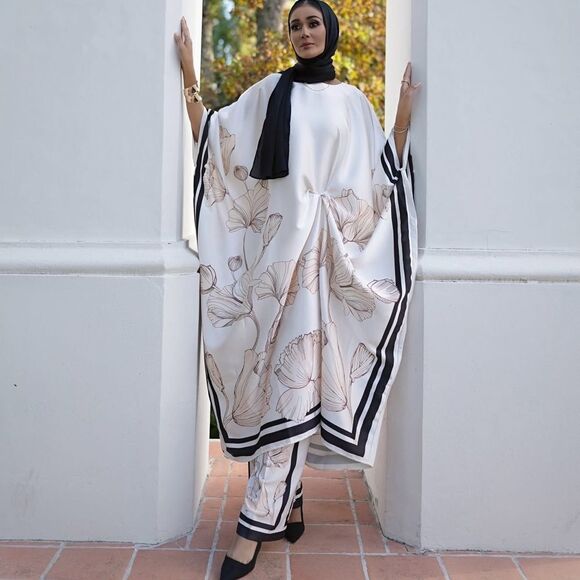 H&M Ramadan Modest Satin Kaftan Dress Floral - Picture 5 of 16